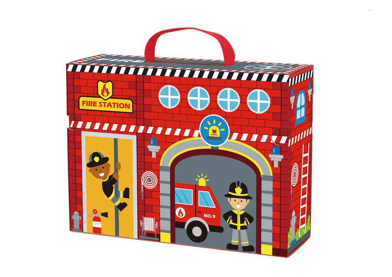 Tooky Toys Fire Station Box wooden building and play set for ages 3+ | Marah Kids UAE
