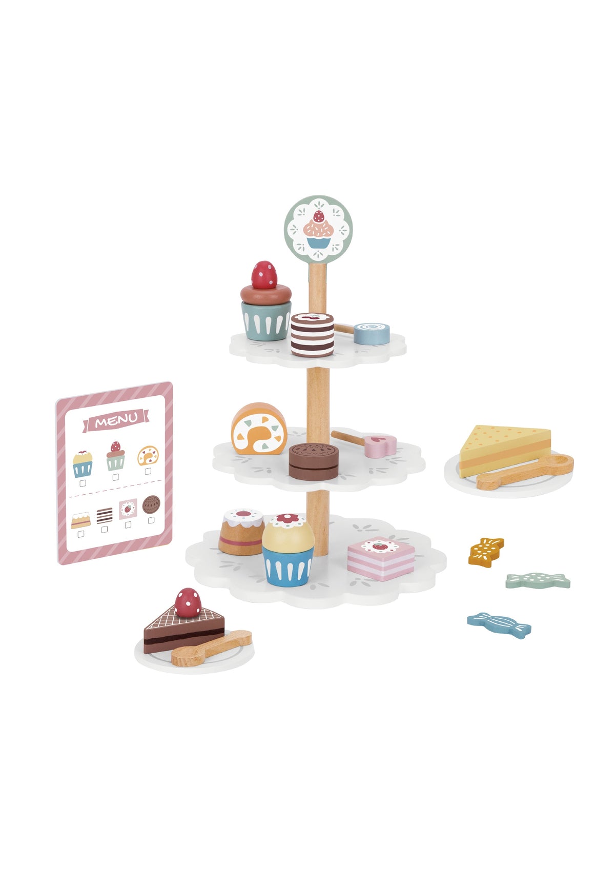 Tooky Toys Dessert Stand wooden play kitchen toy for ages 3+ | Marah Kids UAE