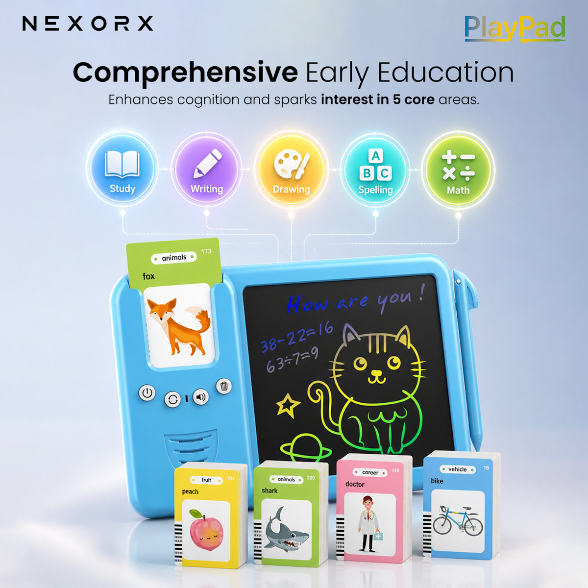 NEXORX Kids Learning Tablet with LCD Writing Pad & Flash Cards PlayPad Early Education Machine Audio Ca - image 3