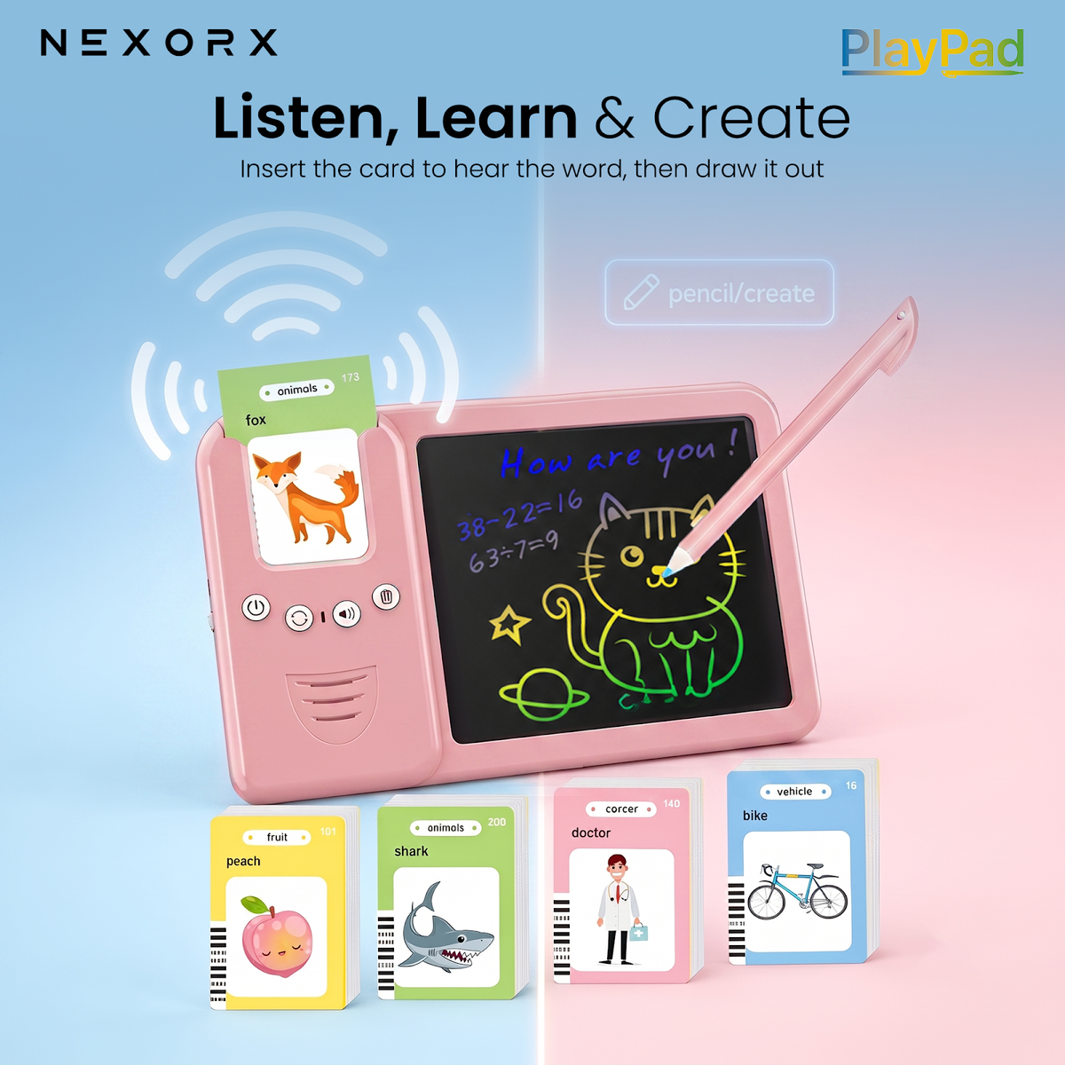 NEXORX Kids Learning Tablet with LCD Writing Pad & Flash Cards PlayPad Early Education Machine Audio Ca - image 2