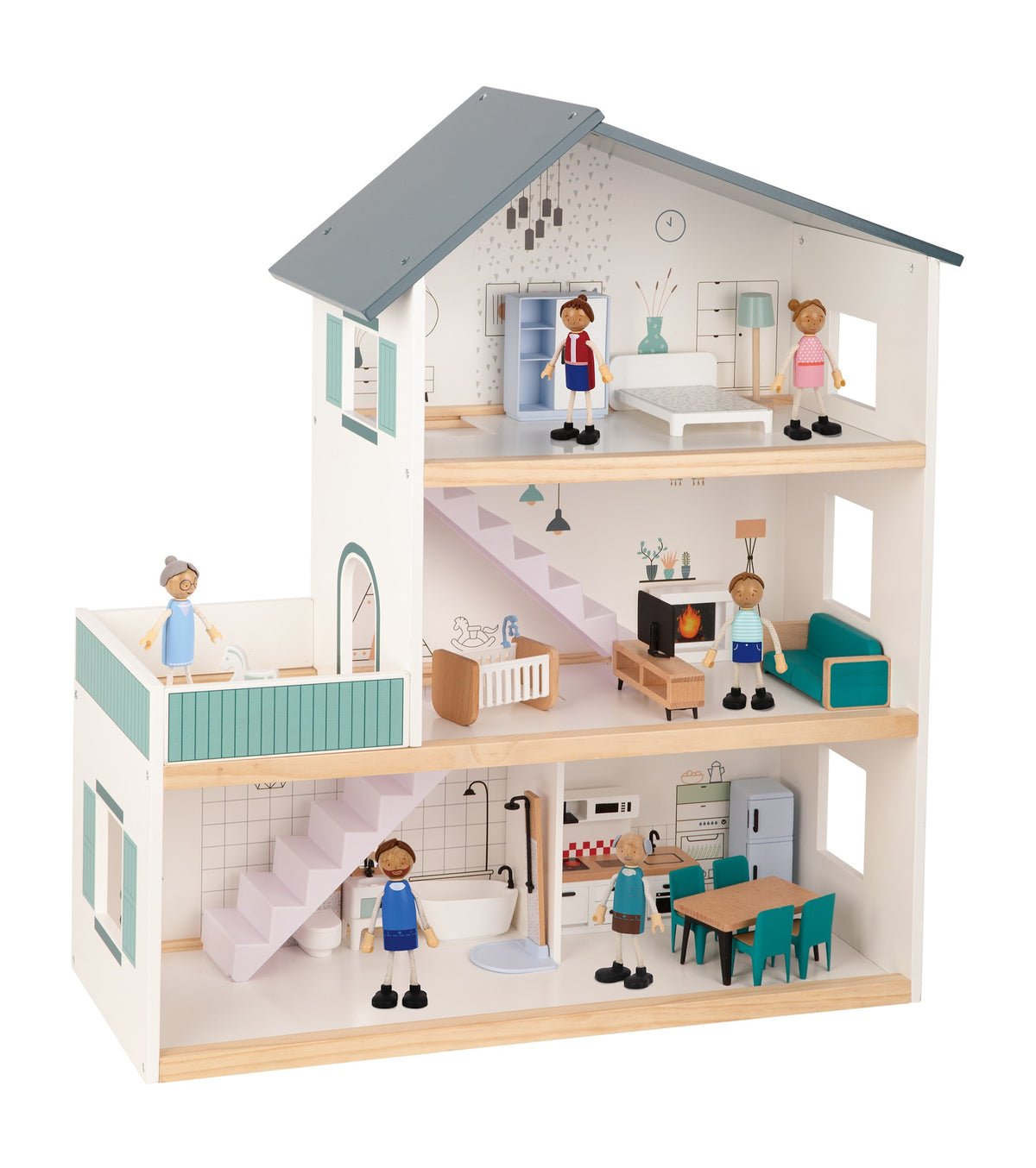 Tooky Toys Doll House wooden building and play set for ages 3+ | Marah Kids UAE
