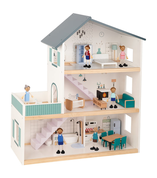 Tooky Toys Doll House wooden building and play set for ages 3+ | Marah Kids UAE