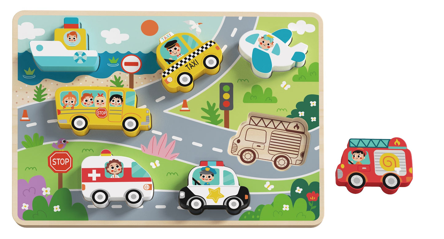 Tooky Toys Chunky Puzzle - Transportation wooden puzzle for kids for ages 3+ | Marah Kids UAE