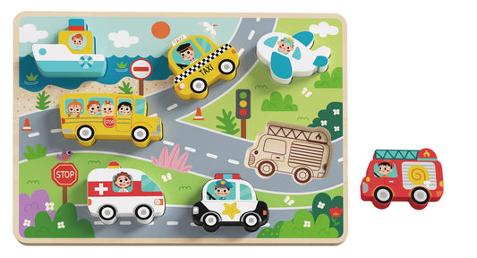 Tooky Toys Chunky Puzzle - Transportation wooden puzzle for kids for ages 3+ | Marah Kids UAE