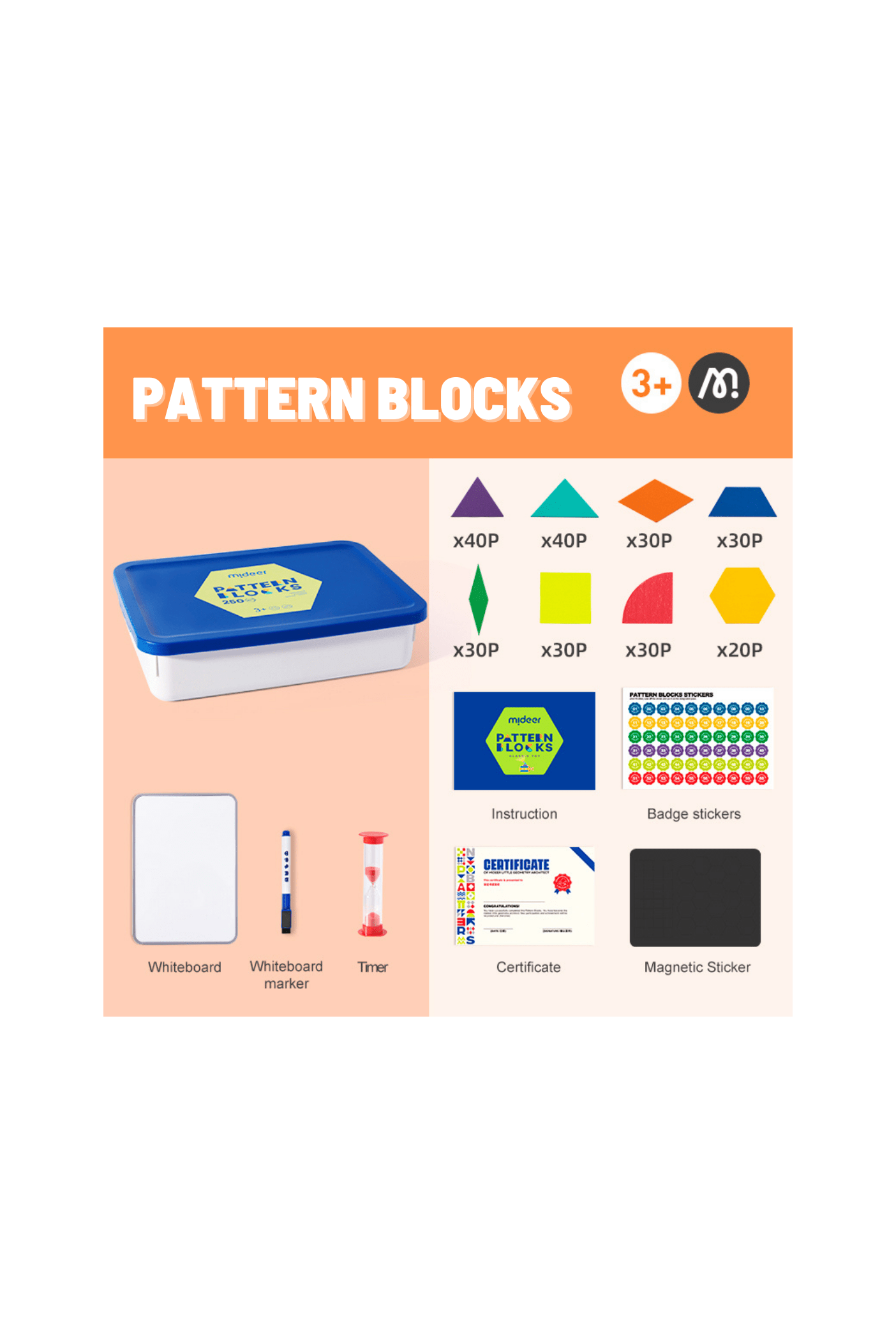 Magnetic Wooden Geometry Blocks - 250 Pcs