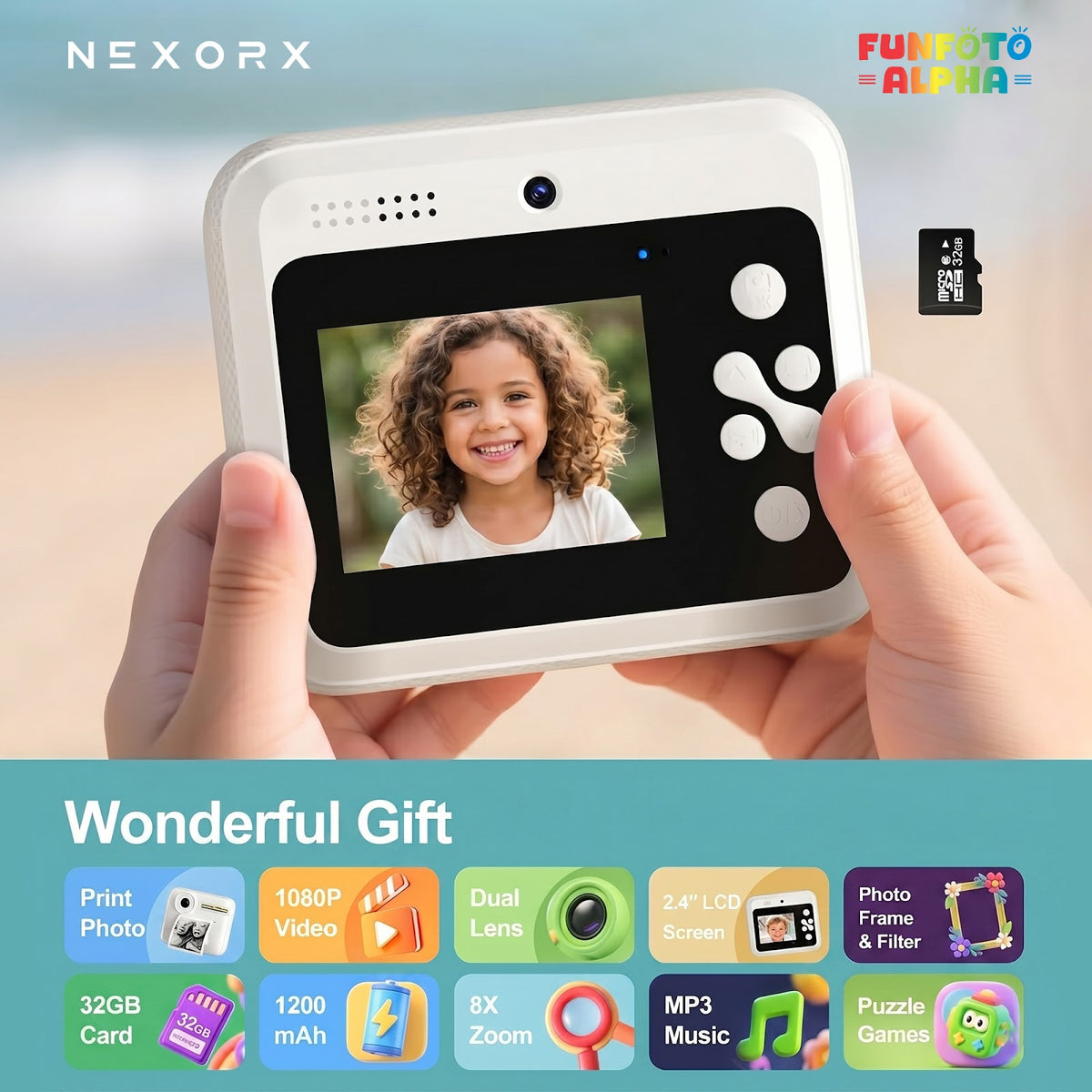 NEXORX FunFoto Alpha Instant Print Kids Camera, 2.4" HD Screen, 1080P Video, Rechargeable Battery, Colo - image 5