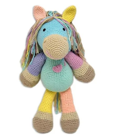 Happy Threads Handmade Crocheted Cute Handmade ATLAS Pony (13 inch) – Multicolour | Crochet Toys | Child Safe | for Babies 6 Months & Above | Dolls for Boys/Girls| For Birthday Gift | Decorative Items for Room - Marah Kids
