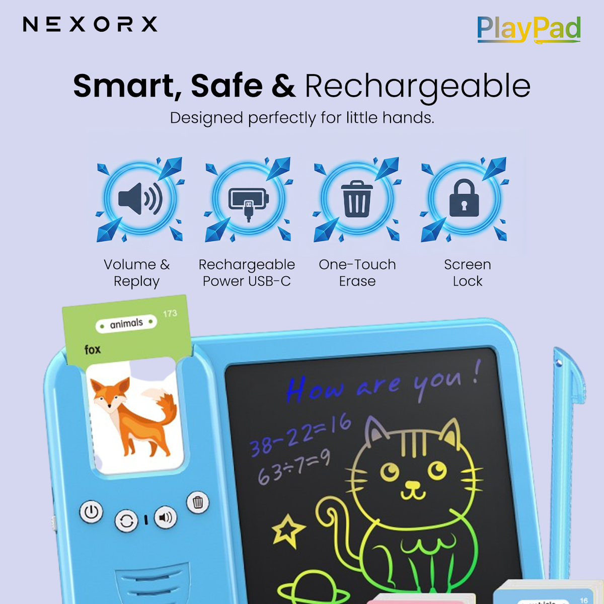 NEXORX Kids Learning Tablet with LCD Writing Pad & Flash Cards PlayPad Early Education Machine Audio Ca - image 5