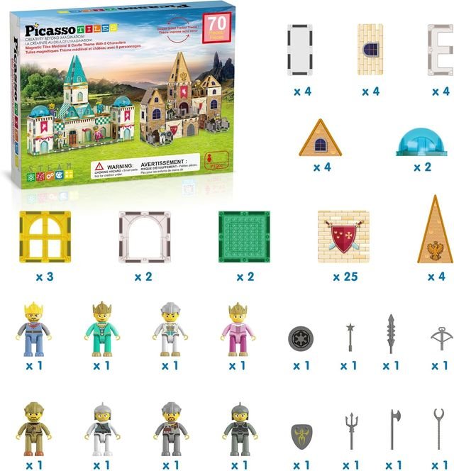 Buy Picasso Magnetic Tiles Medieval Castle Theme 70-pieces Online in ...