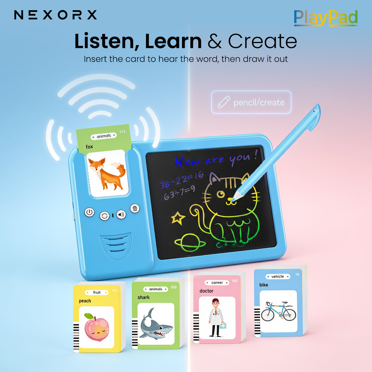 NEXORX Kids Learning Tablet with LCD Writing Pad & Flash Cards PlayPad Early Education Machine Audio Ca - image 2