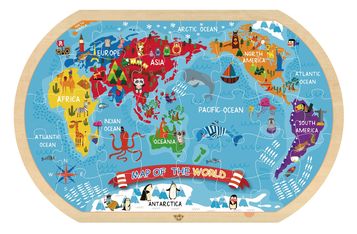 Tooky Toys World Map Puzzle wooden puzzle for kids for ages 3+ | Marah Kids UAE