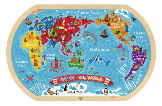Tooky Toys World Map Puzzle wooden puzzle for kids for ages 3+ | Marah Kids UAE