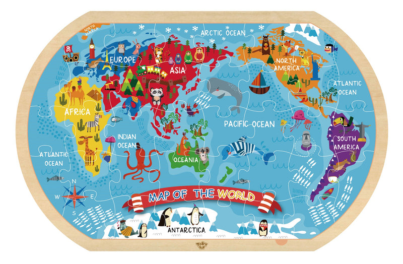 Tooky Toys World Map Puzzle wooden puzzle for kids for ages 3+ | Marah Kids UAE