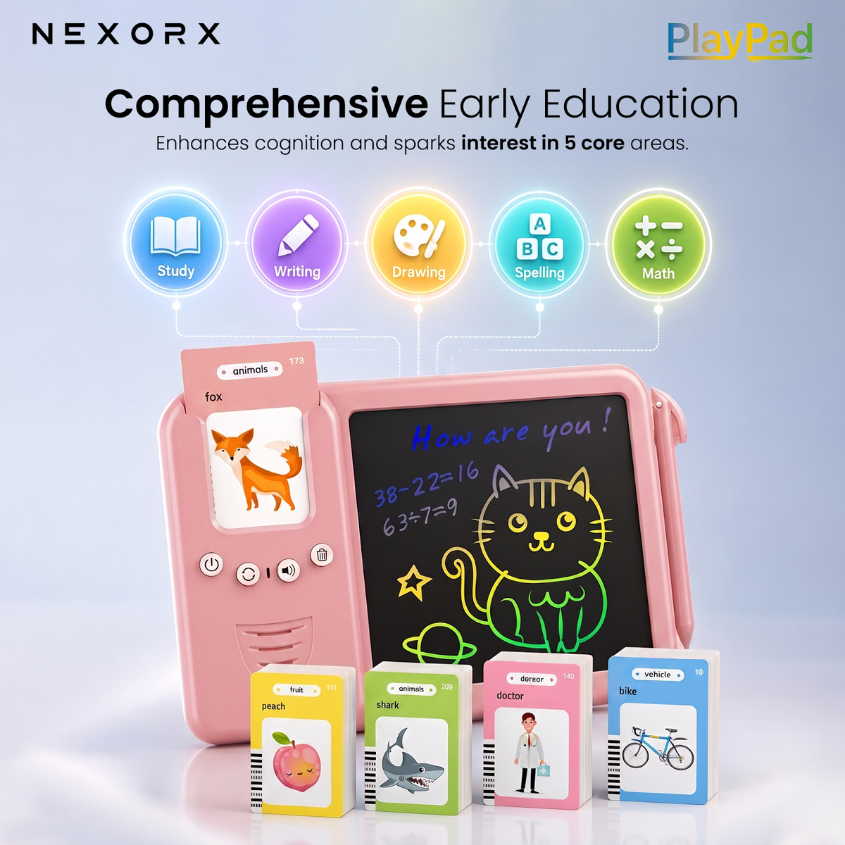 NEXORX Kids Learning Tablet with LCD Writing Pad & Flash Cards PlayPad Early Education Machine Audio Ca - image 3
