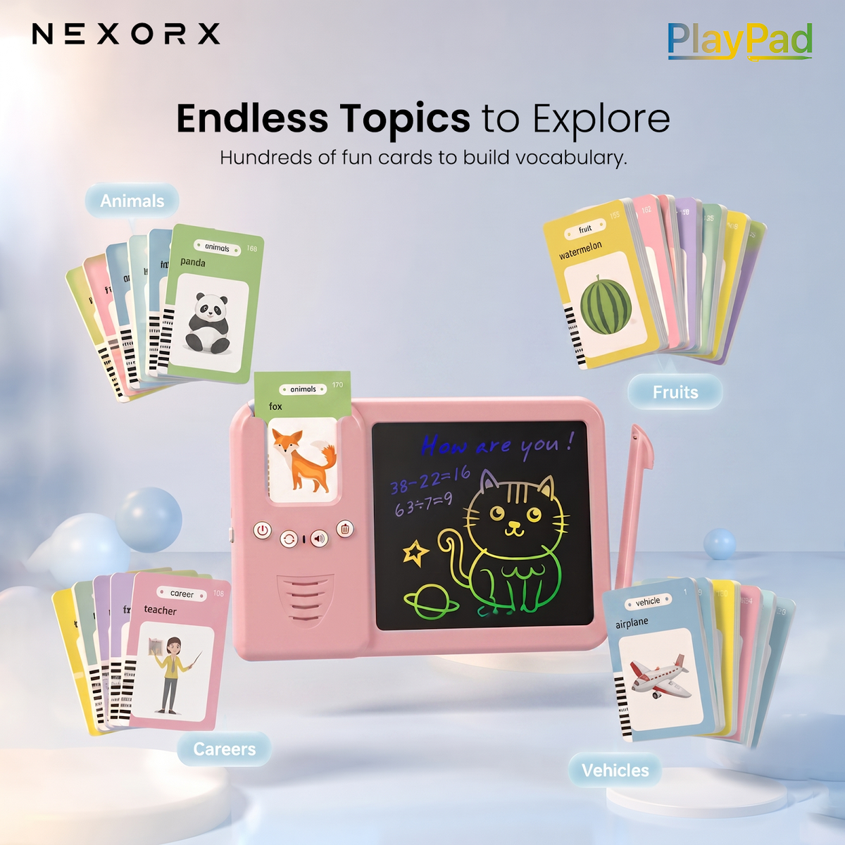 NEXORX Kids Learning Tablet with LCD Writing Pad & Flash Cards PlayPad Early Education Machine Audio Ca - image 4