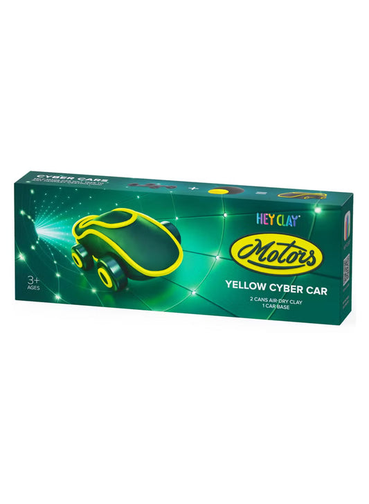 Hey Clay - Cyber Cars YELLOW CYBER CAR Colourful modelling air-dry clay, 2 cans with fun interactive app for kids 3 years +