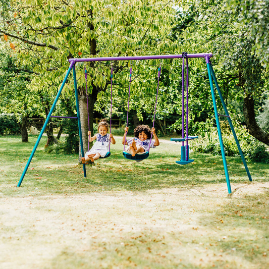 Plum - Jupiter Double Swing And Glider Set - Purple/Teal - Marah Kids