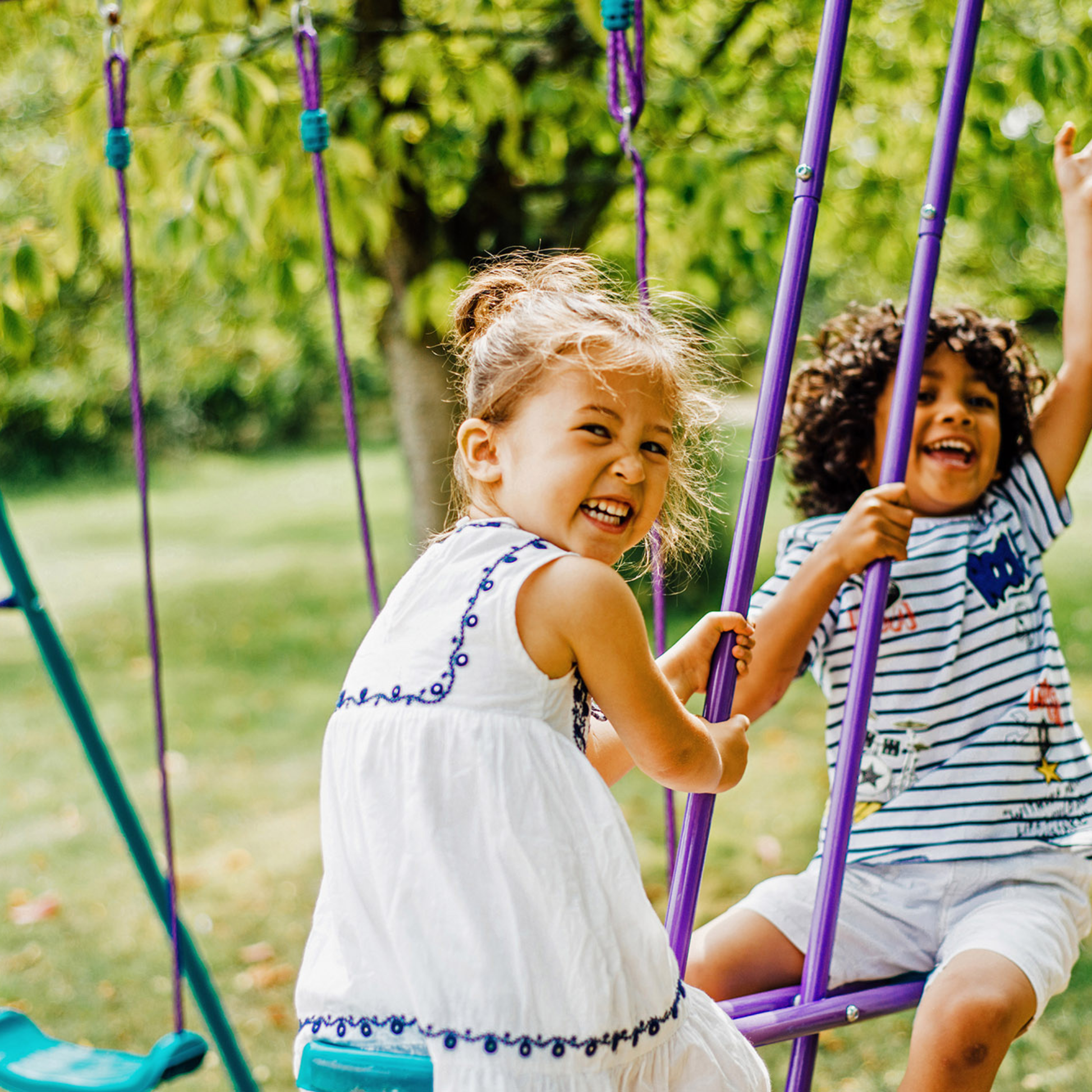 Plum - Jupiter Double Swing And Glider Set - Purple/Teal - Marah Kids