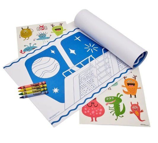 Crayola Colour your own Map Roll - Space |The product is designed and includes 3 - meter maps, 4 crayons, and 2 sticker sheets, for children to enjoy coloring while learning about animals and geography | Ages 3+ - Marah Kids