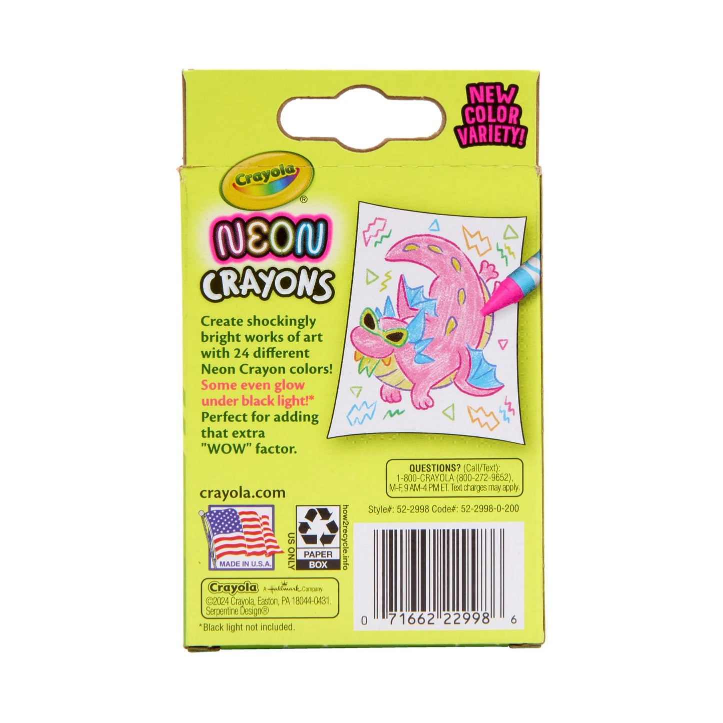 Crayola Neon Crayons 24 - Pack: Glow - in - the - Dark Art Supplies, Ages 3+ - Marah Kids