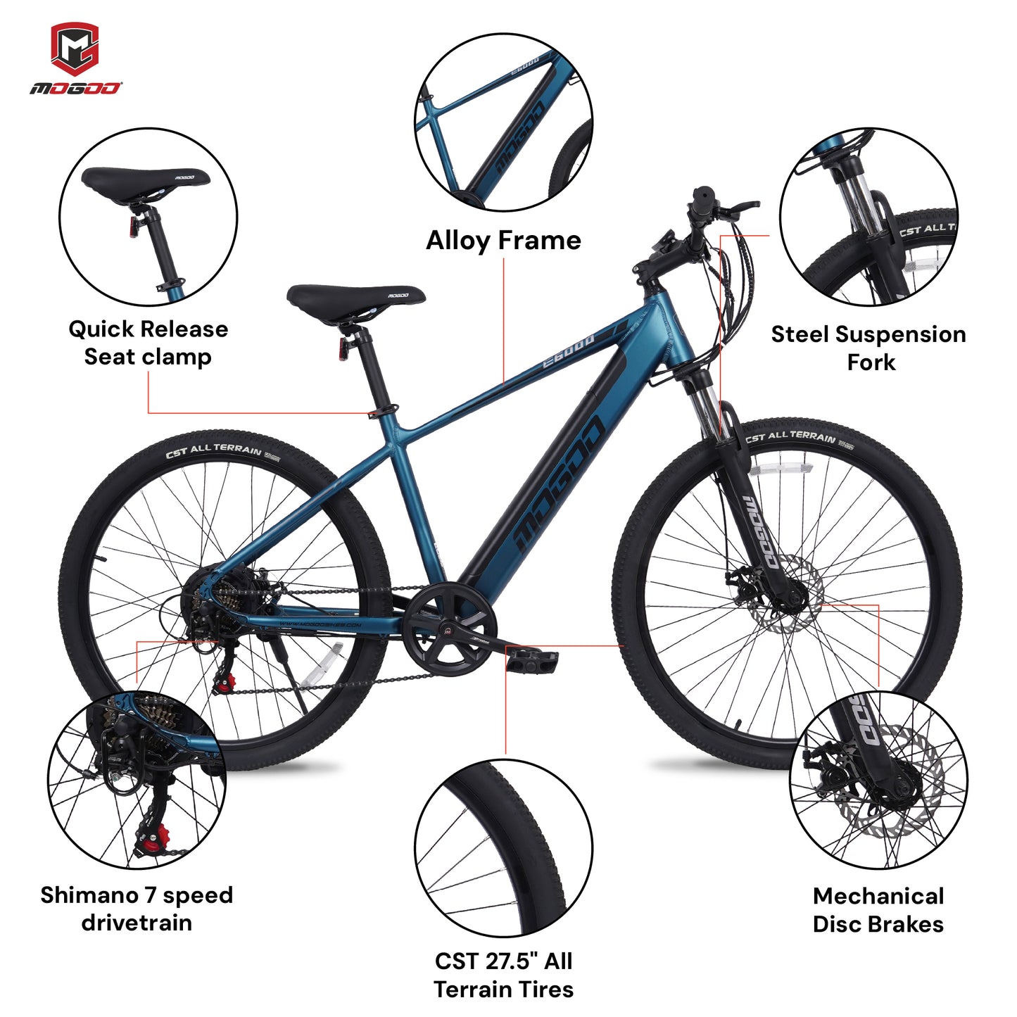 Mogoo - E6000 2.0 26" E-Mountain Bike - Blue