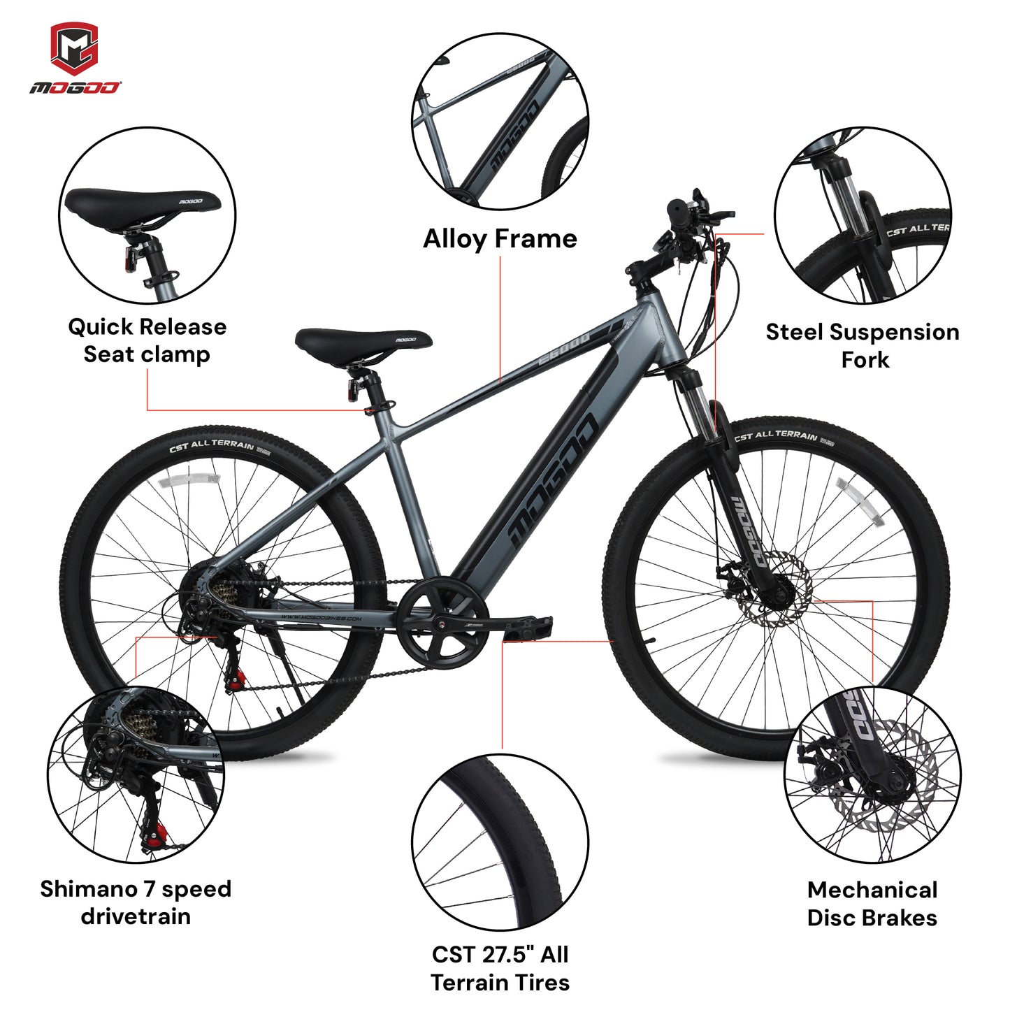 Mogoo E6000 2.0 26" E-Mountain Bike - Grey