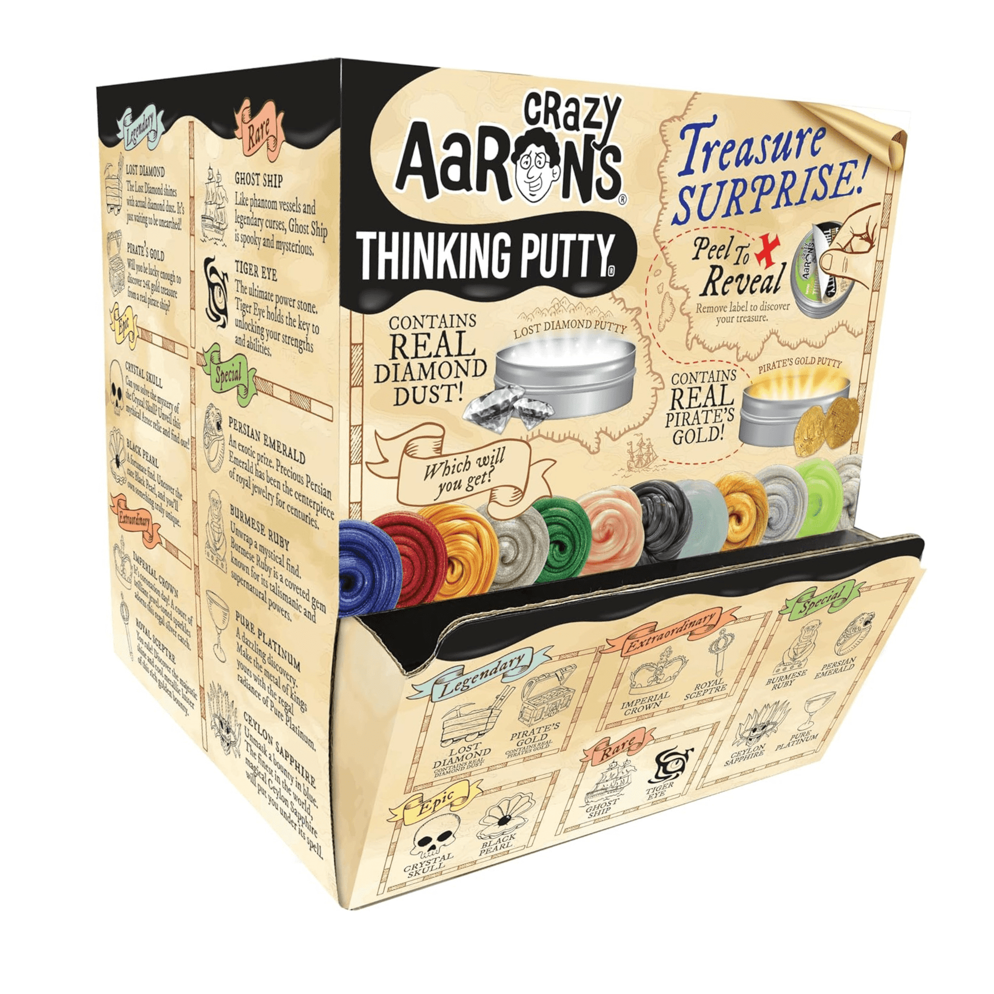 Crazy Aaron's - Treasure Surprise 60 Count Mini Tin Assortment in Display Bin - Marah Kids