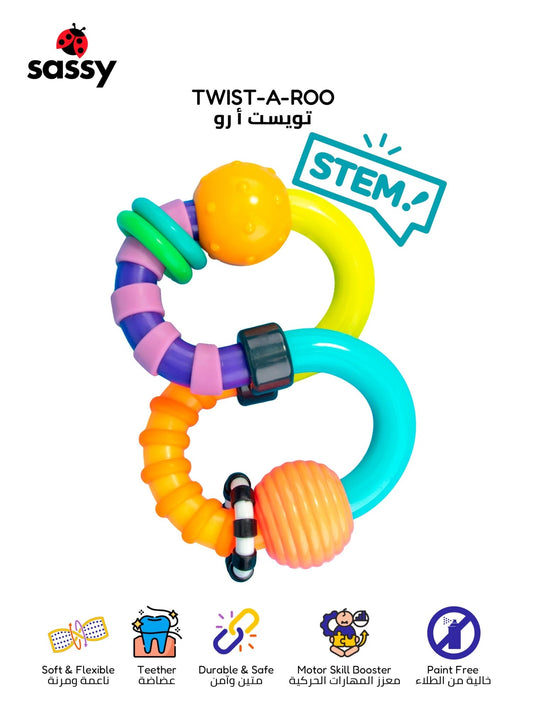 Twist - a - Roo Flexible Teether Rattle for Babies - Ideal for 3+ Months - Marah Kids