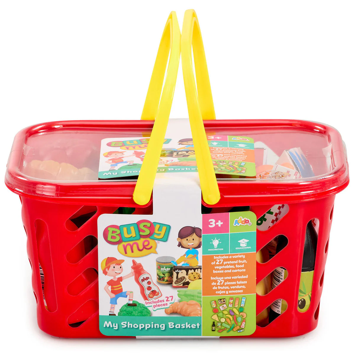 Addo Busy Me Shop Basket, Basket with Pretend Food Accessories - Fruit, Vegetables, Pretend Play Toy, Roleplay