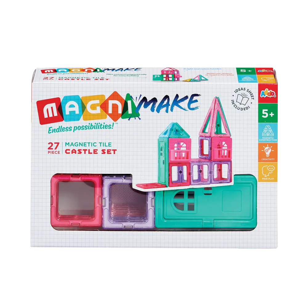 Addo Magnimake Castle Set 27-Pieces, Design, Construct & Build Endless 2-D or 3-D Structures with Magnetic Tiles, Educational Toy