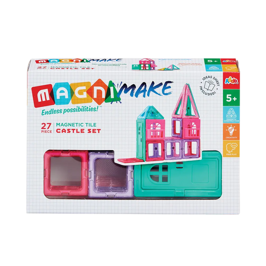 Addo Magnimake Castle Set 27-Pieces, Design, Construct & Build Endless 2-D or 3-D Structures with Magnetic Tiles, Educational Toy