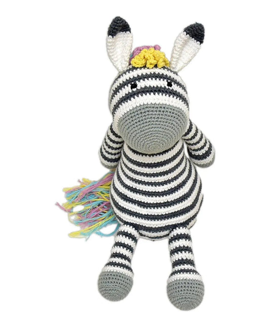 Happy Threads Handmade Crocheted Ziggy the Zebra (12 inches) – Multicolour | Crochet Toys | Child Safe | for Babies 6 Months & Above | Dolls for Boys/Girls| For Birthday Gift | Decorative Items for Room - Marah Kids