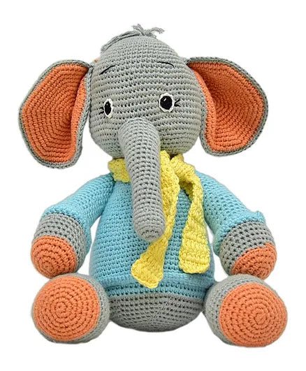 Happy Threads Handmade Crocheted Dusty the Elephant (13 inch) – Multicolor | Crochet Toys | Child Safe | for Babies 6 Months & Above | Dolls for Boys/Girls| For Birthday Gift | Decorative Items for Room - Marah Kids