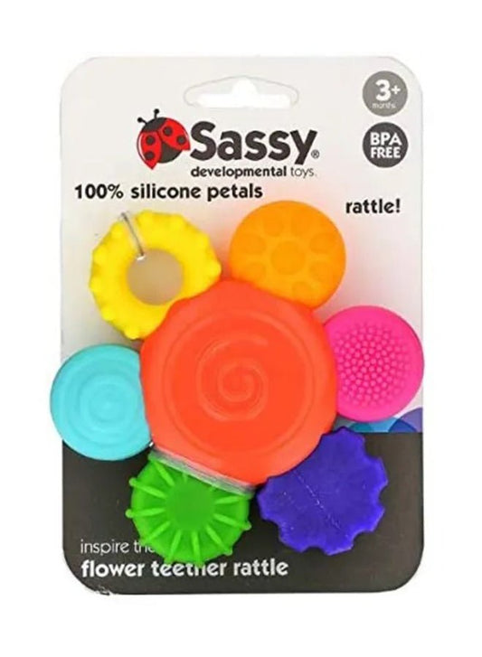 Colorful Sassy Inspire the Senses Flower Teether Rattle for Babies 3+ Months - Marah Kids