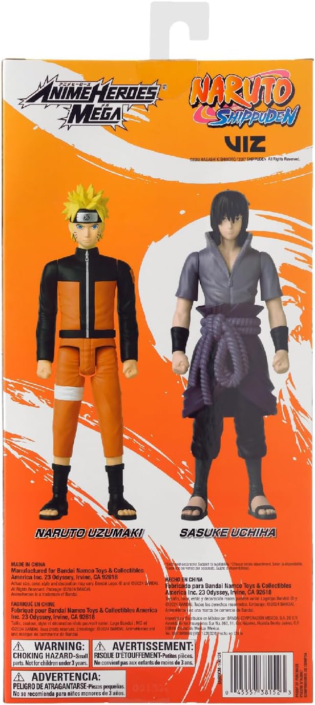 Bandai Anime Heroes Naruto Shippuden Sasuke Uchiha 12” Mega Action Figure - Marah Kids