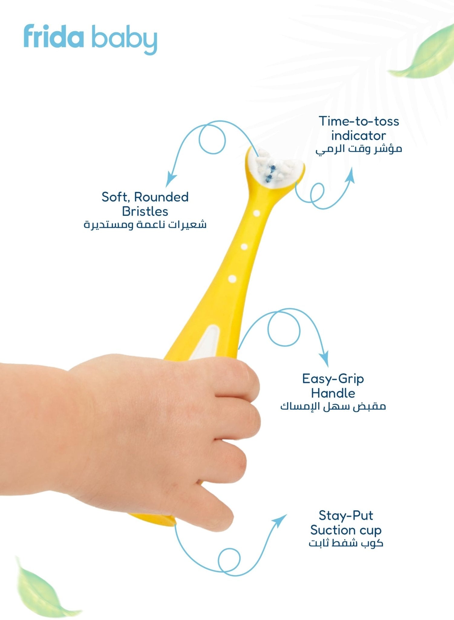 Frida Baby Triple - Angle Tooth hugger Training Toothbrush for Toddlers – 3 - Sided Soft Bristles, Easy Grip, Suction Base, Blue Bristle Fade Indicator - Marah Kids