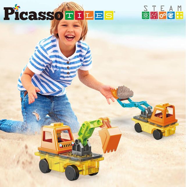 Picasso Magnetic Car Base Backhoe & Excavator 2in1 16 - pieces - Marah Kids