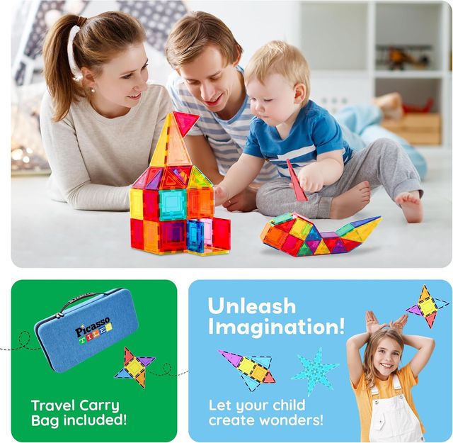 Picasso Magnetic Tiles with Carry Case Travel Bag 101 - pieces - Marah Kids
