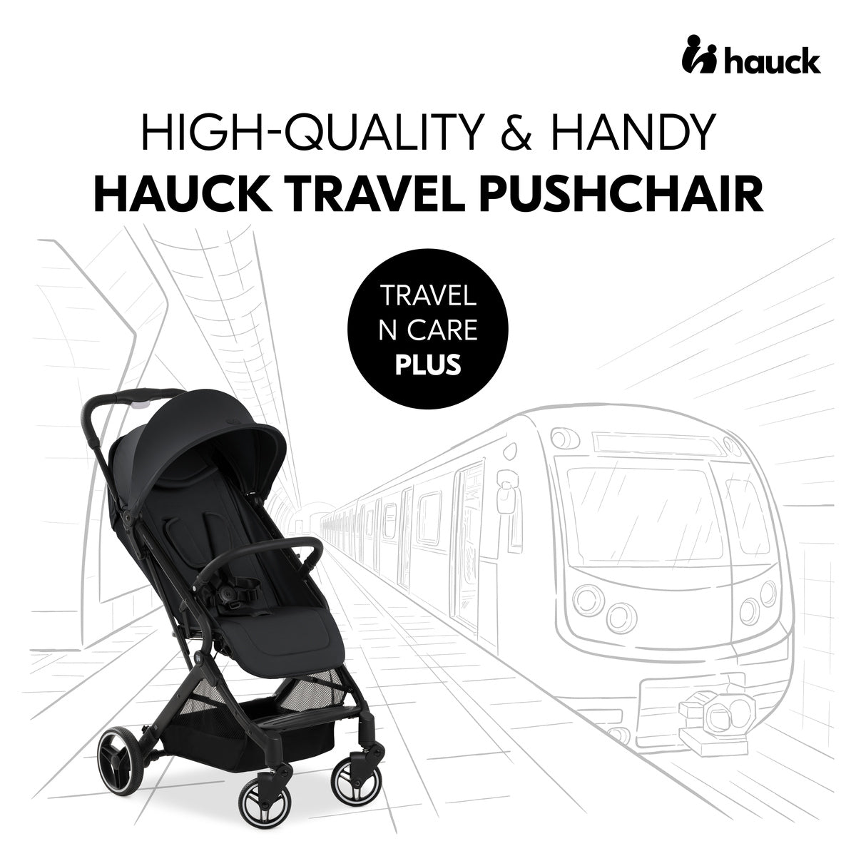 Hauck Travel N Care Plus - Travel Buggy with Reclining Function, Small Foldable - Black
