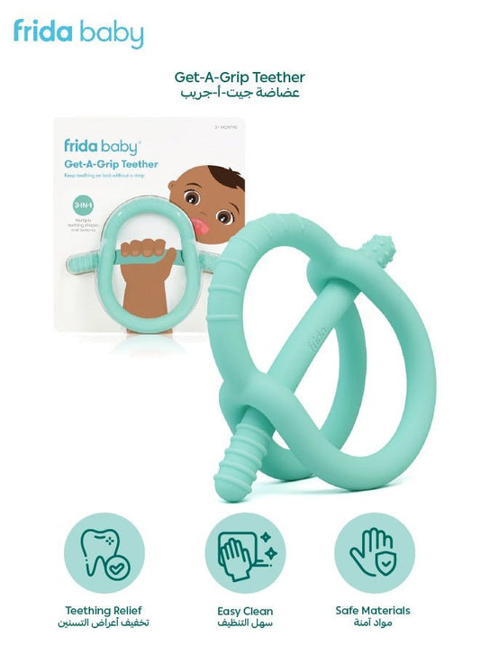 Frida Baby Get - A - Grip Teether | 3 - in - 1 Silicone Teething Toy | Easy - Hold Design | BPA - Free | Textured Gum Relief | Soothes Sore Gums | Baby Essential (3+ Months) - Marah Kids