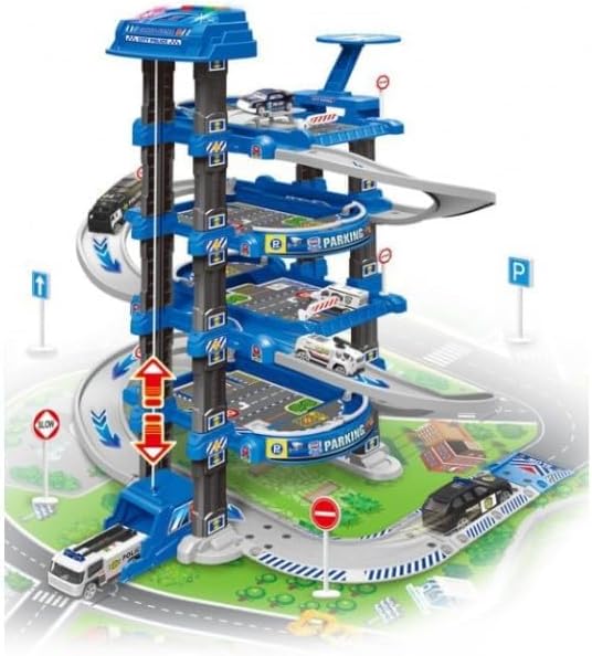 D - POWER – Multi Level Lift Parking Set | 4 Storied DIY Build Set, Theme – Police Station | 78pc Set, Kids Age 3+ - Marah Kids