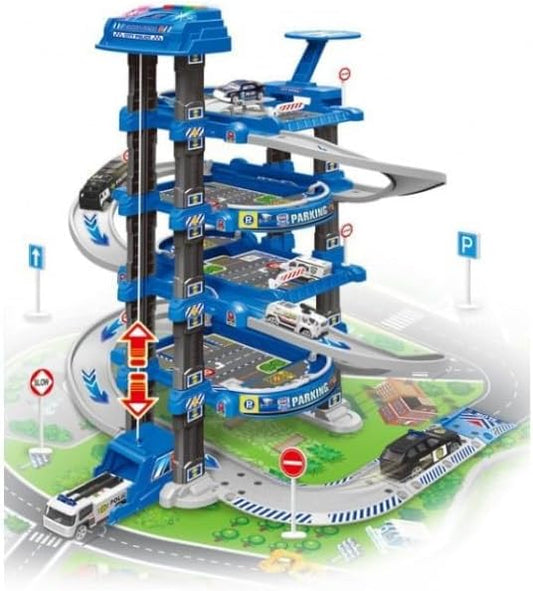 D - POWER – Multi Level Lift Parking Set | 4 Storied DIY Build Set, Theme – Police Station | 78pc Set, Kids Age 3+ - Marah Kids