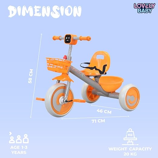 Lovely Baby Kids Tricycle with Music & Light - Orange - Marah Kids
