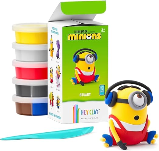 Hey Clay - Minions Stuart Colourful modelling air - dry clay, 5 cans with fun interactive app for kids 3 years + - Marah Kids