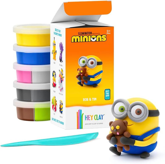 Hey Clay - Minions Bob & Tim Colourful modelling air - dry clay, 5 cans with fun interactive app for kids 3 years + - Marah Kids