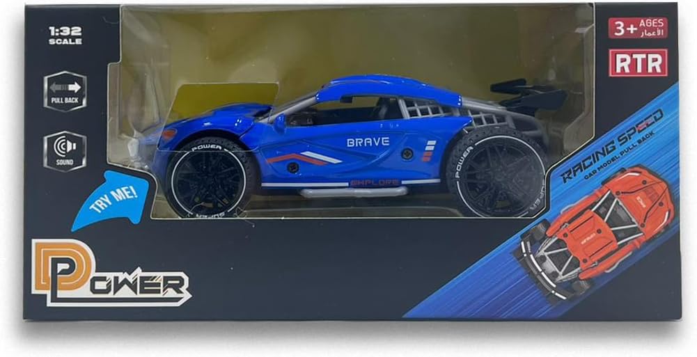 D - Power Diecast Pull Back with Sounds – 1:32 scale (Blue) | Pull Back with music, Battery Requires 3 button Cell | Perfect gifts for ages 3+ up - Marah Kids