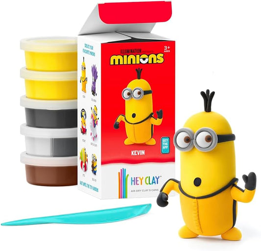 Hey Clay - Minions Kevin Colourful modelling air - dry clay, 5 cans with fun interactive app for kids 3 years +. - Marah Kids