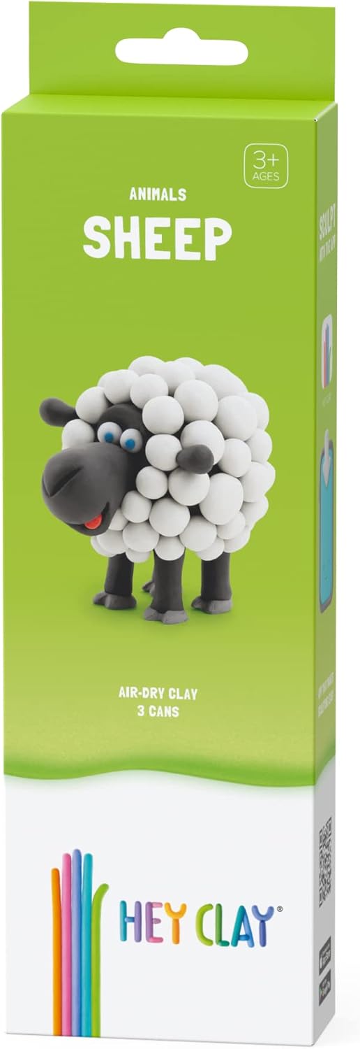 HEY CLAY – DIY Sheep Plastic Creative Modelling Air - Dry Clay For Kids 3 Cans - Marah Kids