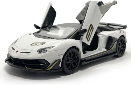 D - power MSZ – Lamborghini Aventador SVJ - White| Die - Cast Replica, Ultimate Collector's Item, Super Cars | Toy Vehicles, Metal Toy Car Model - Pull Back Collection | Size - 1:32, For Kids 3+ - Marah Kids