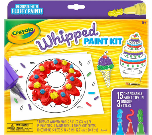 Crayola - Whipped Paint Kit, 15 Changeable Pints tips, 3 Unique Style ( Multicolour) 5+| LESS - MESS PAINTING | 3D ART | GIFT FOR BOYS & GIRLS Ages 5+ - Marah Kids